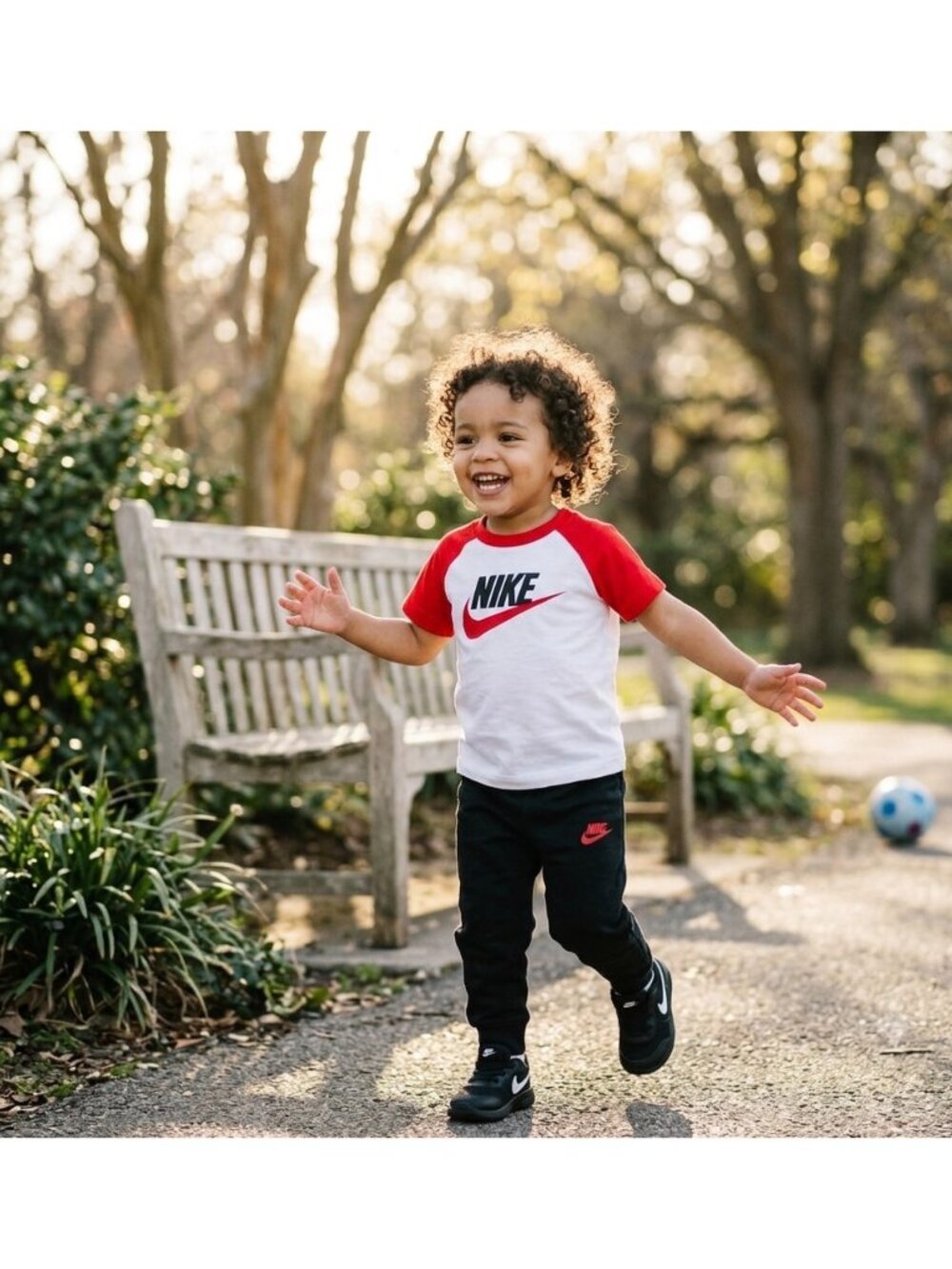 Nike Toddler 2-Piece Set Red/White Tee & Black Joggers Size 2T Cotton/Polyester